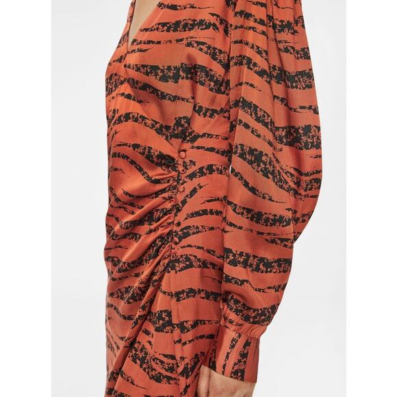 Anine Bing Penelope Wrap Orange and Black Tiger Print Silk Dress Small - Picture 4 of 10